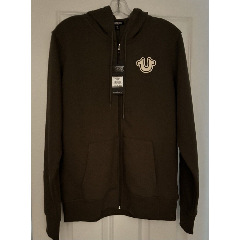 True Religion Buddha Logo  Zip Up Hoodie Olive Sweatshirt Men's Size Large New